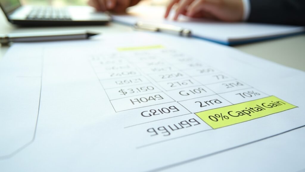 Tax bracket chart highlighting the 0% capital gains row