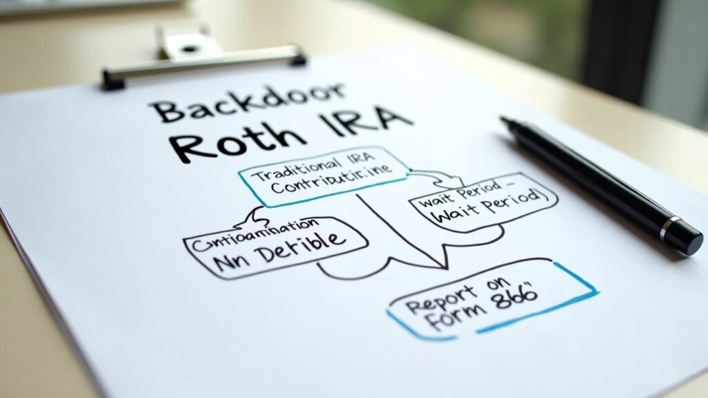 Backdoor Roth IRA conversion step diagram on paper