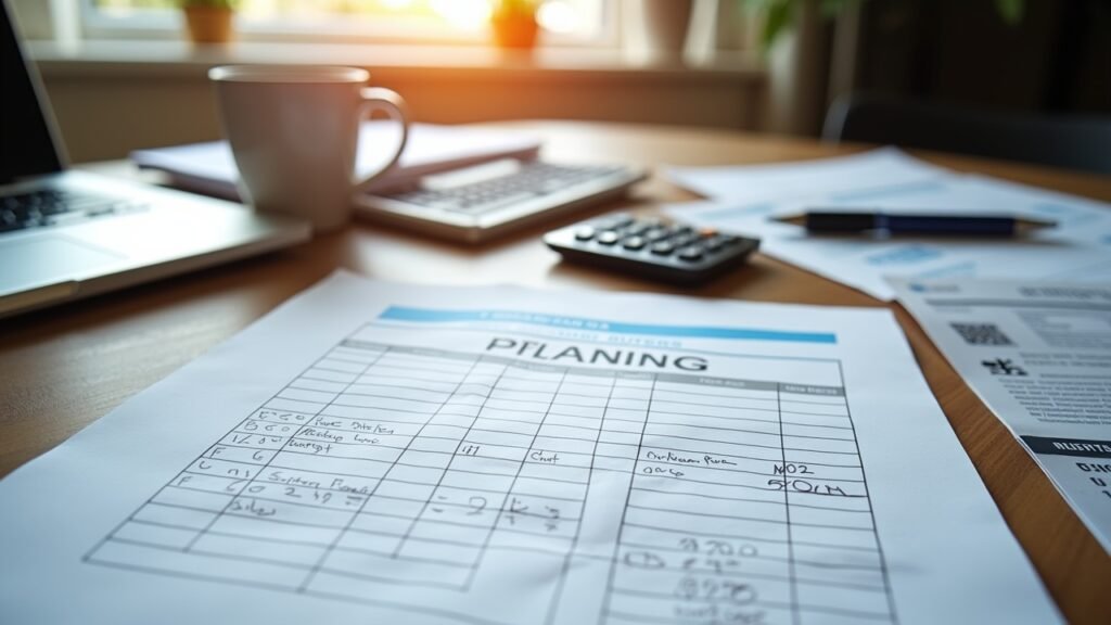 Budget planning worksheet after job loss with tax docs