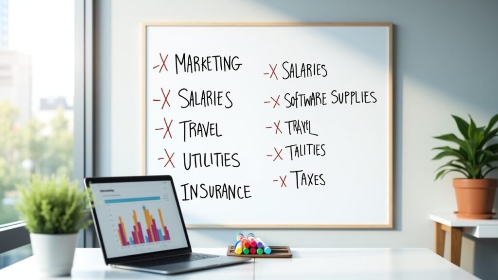 Business expense categories written on a whiteboard