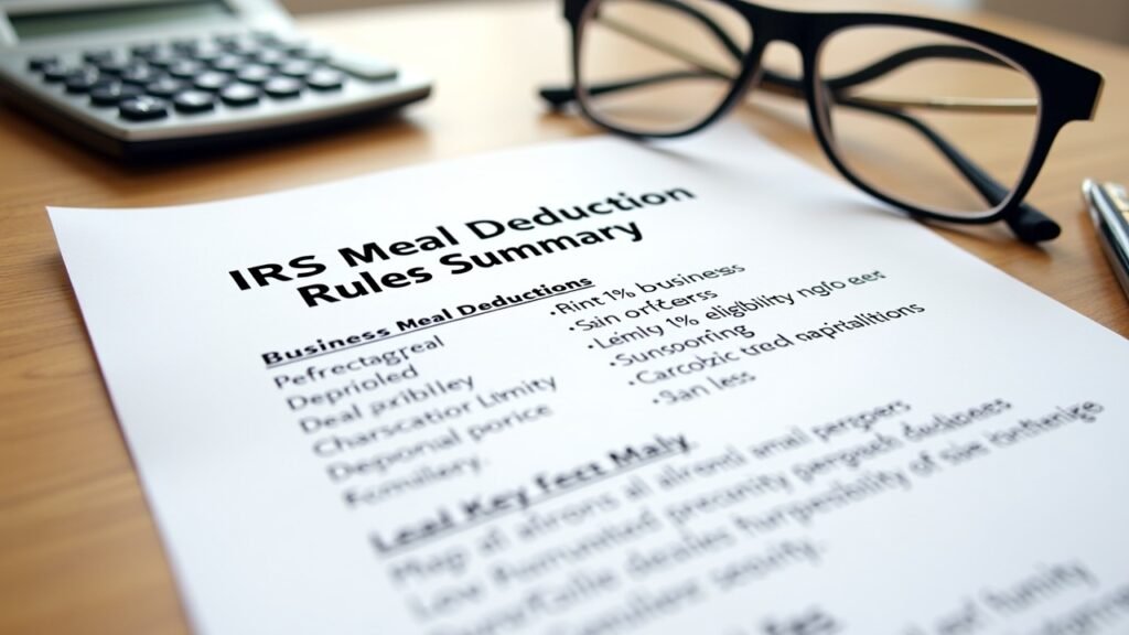 IRS meal deduction rules summary on printed page