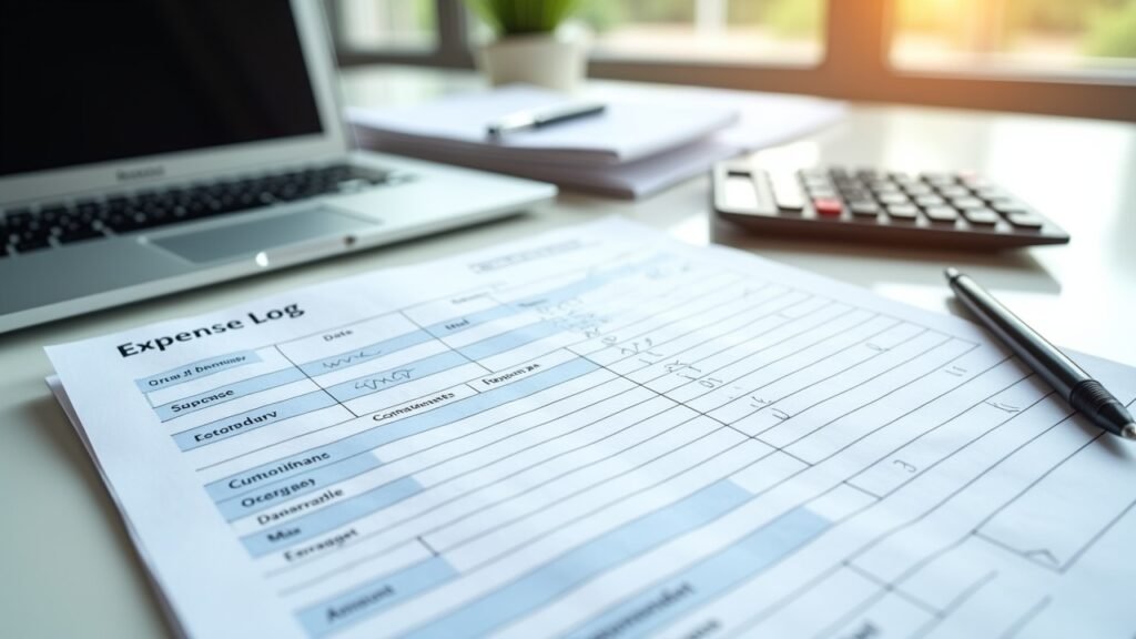 Business travel expense log sheet with deduction notes