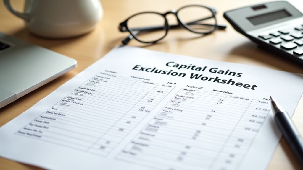 Capital gains exclusion worksheet on a clean desk
