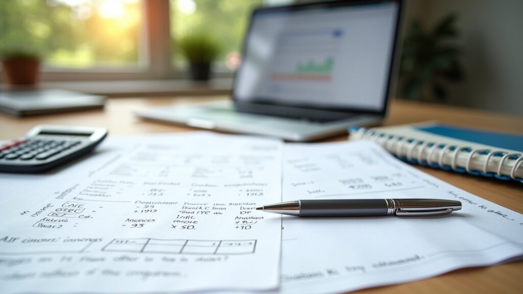 Childcare receipt and credit calculation notes on desk