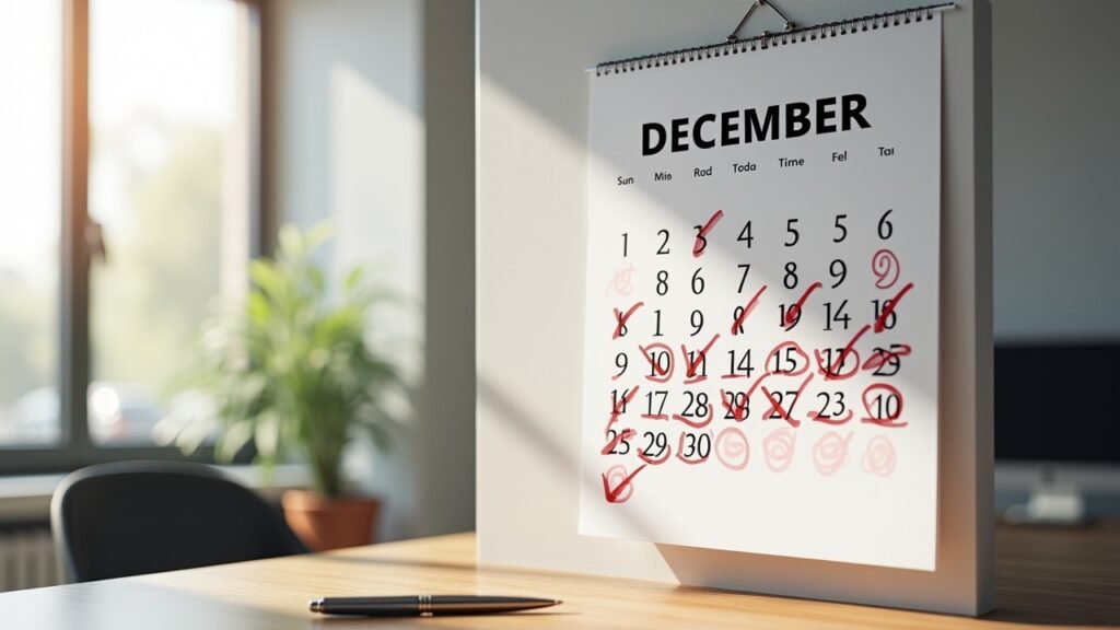 December calendar with tax deadline checkboxes marked