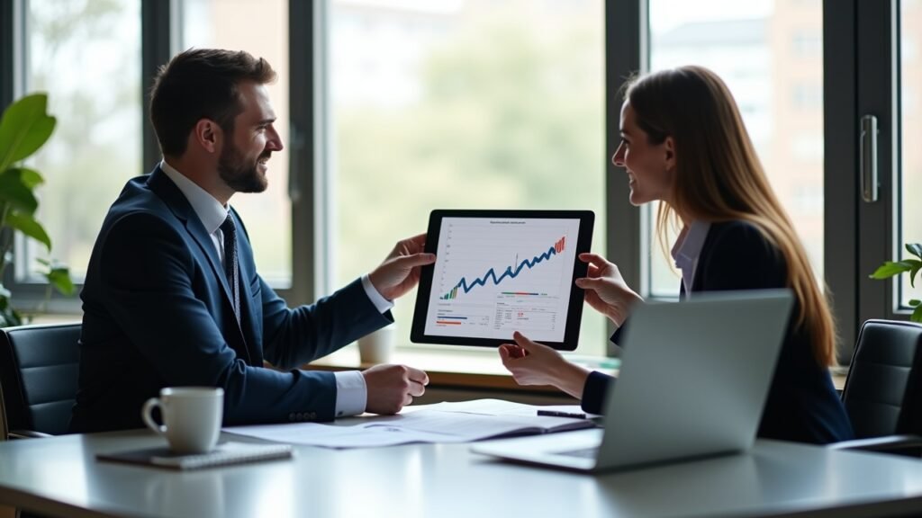 Financial advisor explaining harvesting concept to client