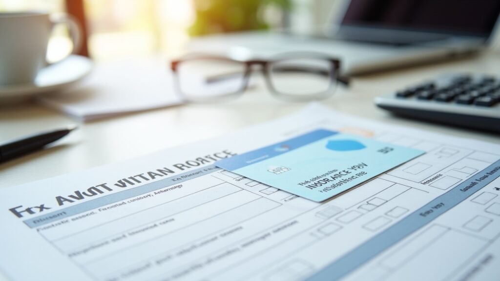 Health insurance card placed next to a tax return