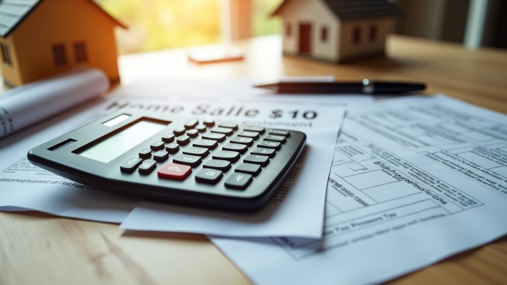 Calculator showing home sale profit and tax owed