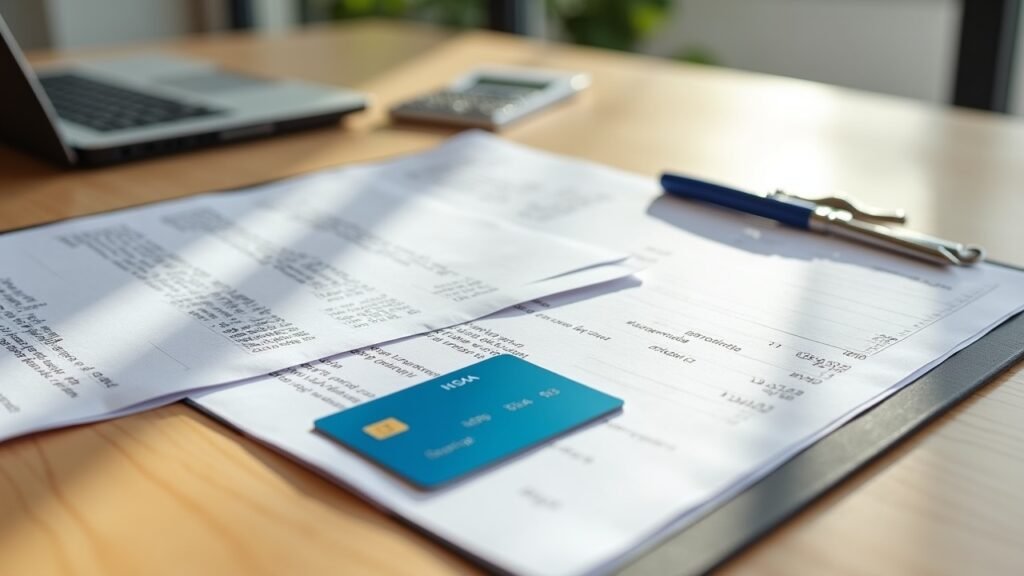 HSA card and medical receipts arranged on a desk