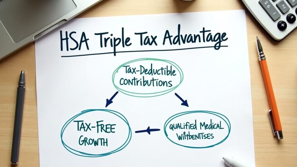 HSA triple tax advantage concept diagram on paper