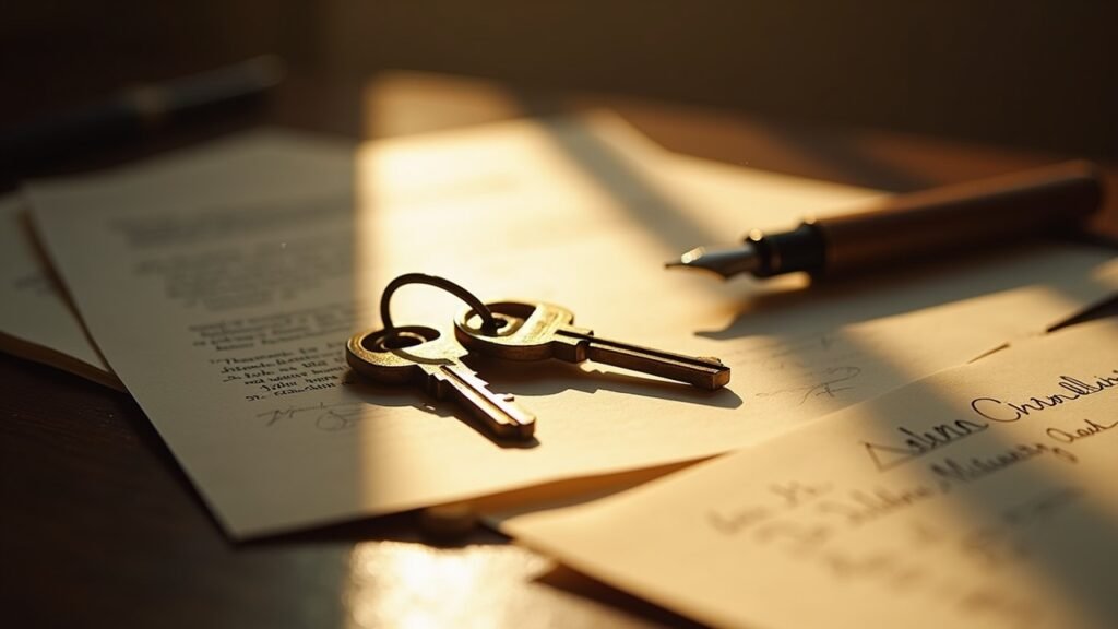 Inherited house keys on table next to legal papers