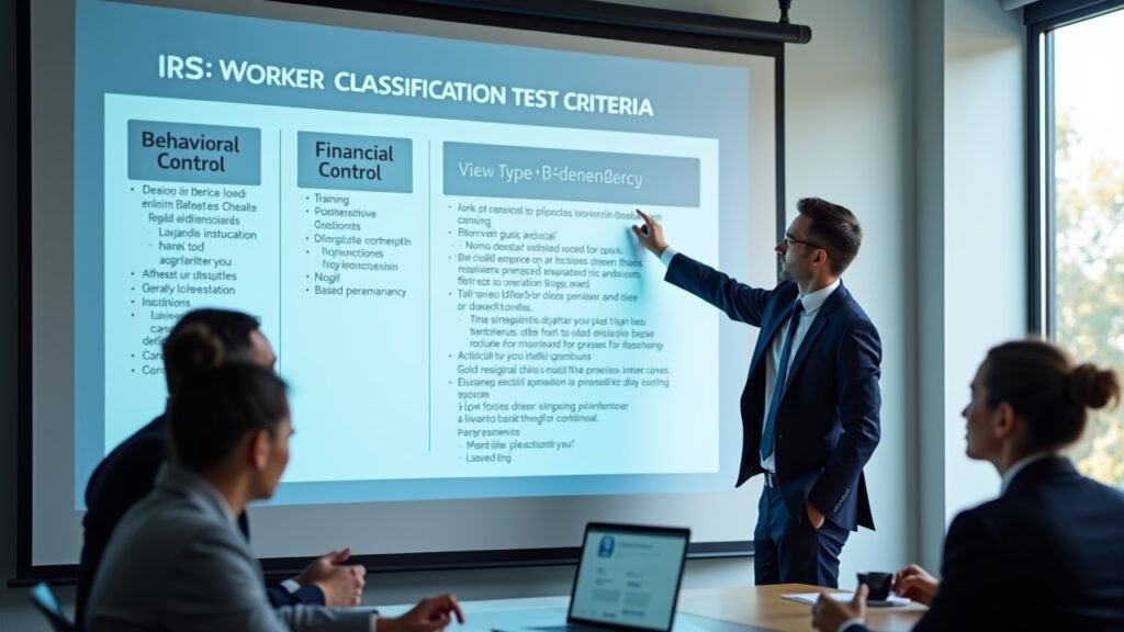IRS worker classification test criteria on a chart