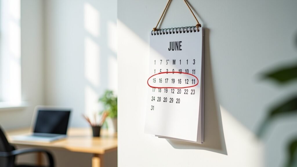 June calendar with the 15th deadline highlighted