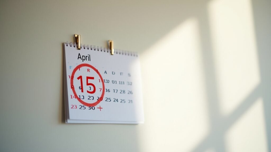 April calendar with the 15th circled in red ink