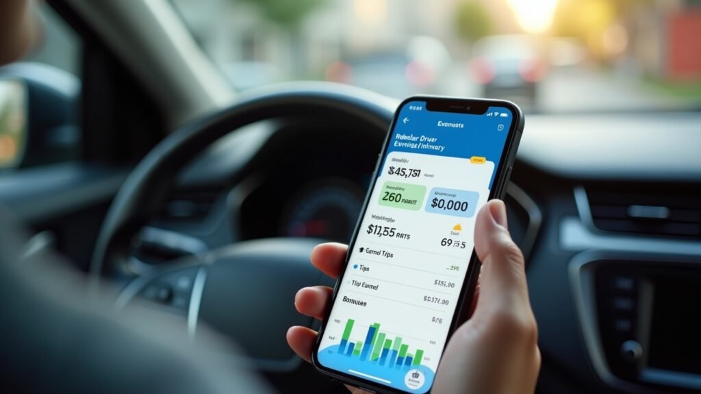 Rideshare earnings summary shown on a smartphone app