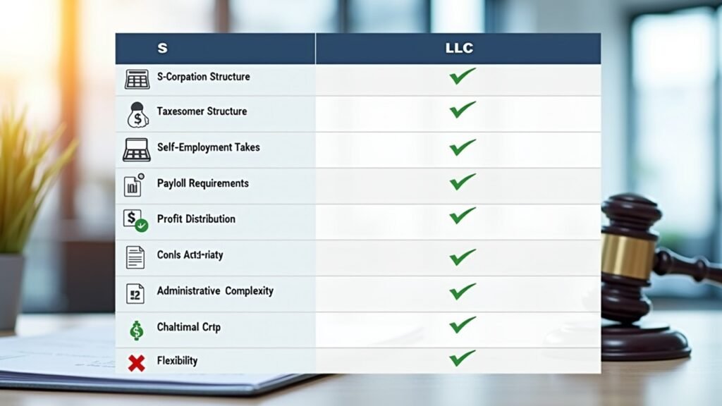 S-Corp and LLC tax pros and cons comparison chart