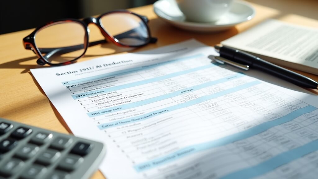 Section 199A QBI deduction calculation printed on paper