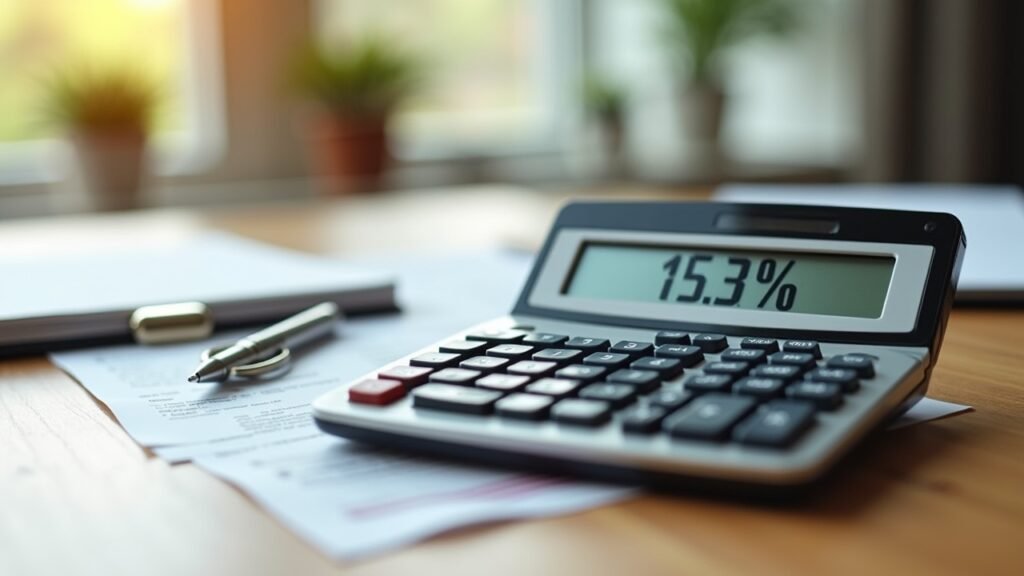 Calculator displaying 15.3% self-employment tax rate