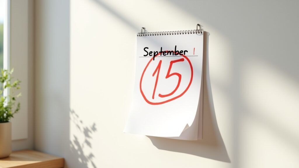 September calendar with the 15th clearly circled