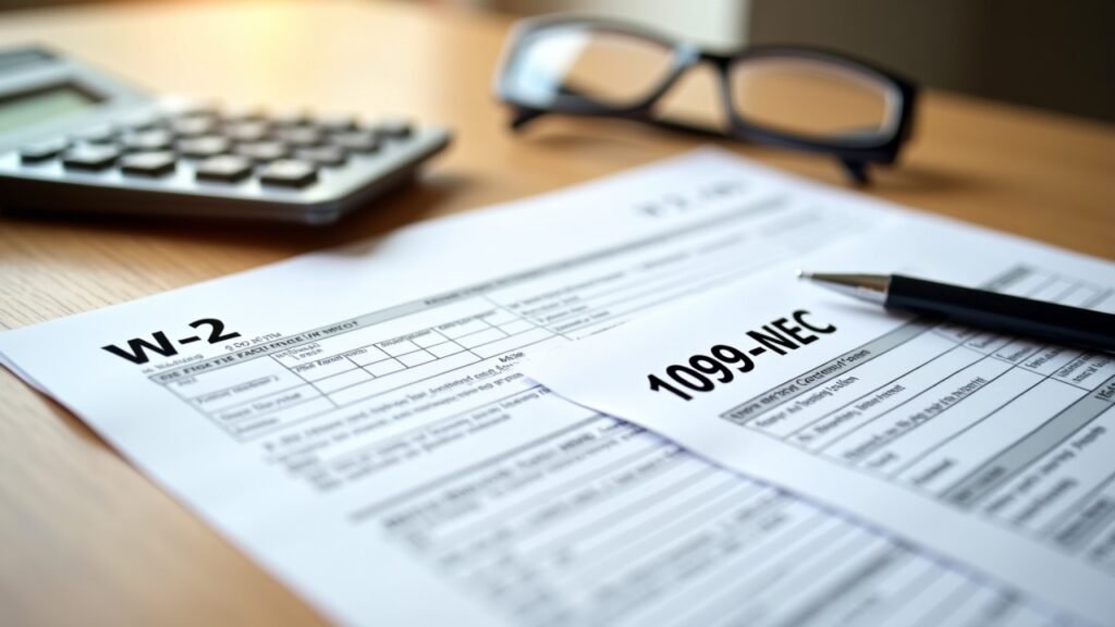 W-2 and 1099-NEC tax forms placed side by side