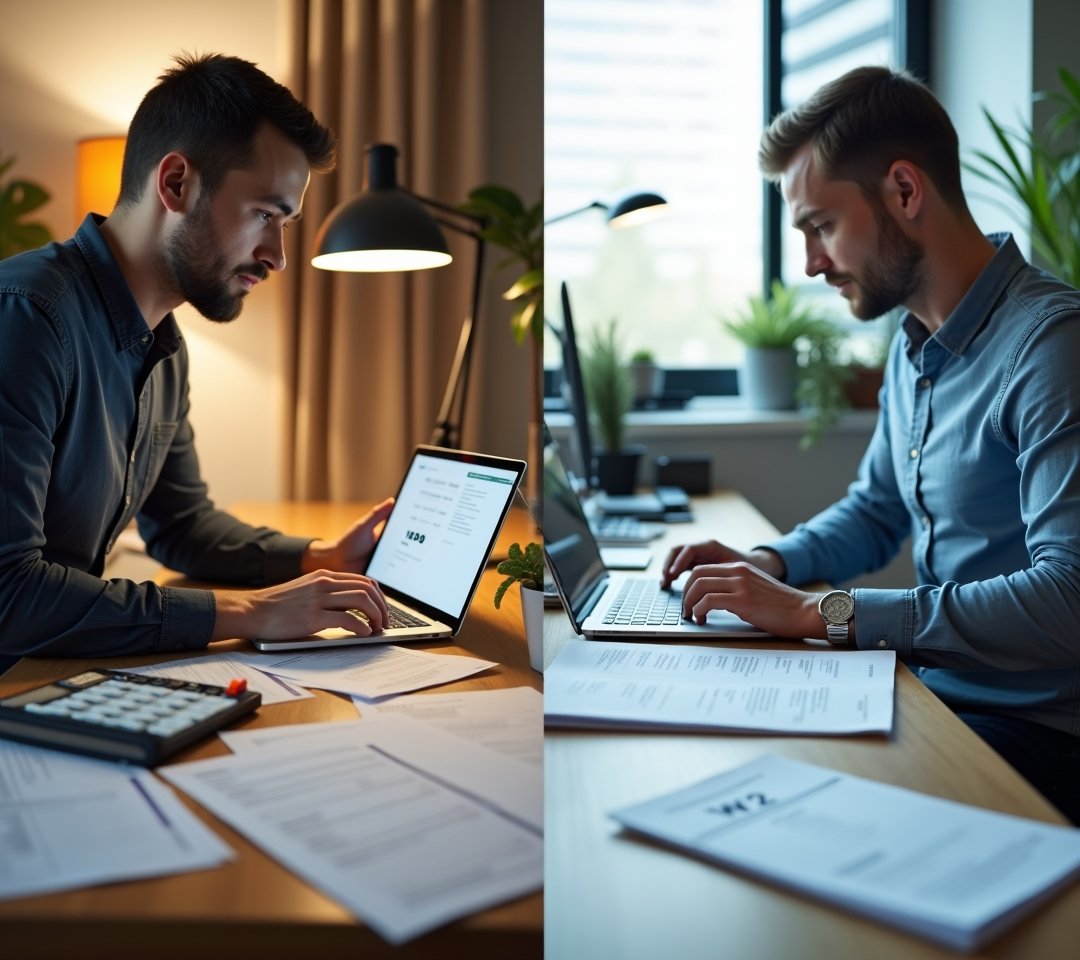 Contractor and employee reviewing their tax differences