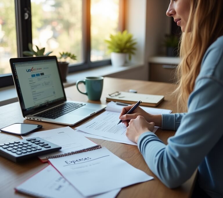 Gig delivery worker with bag on a scooter in city