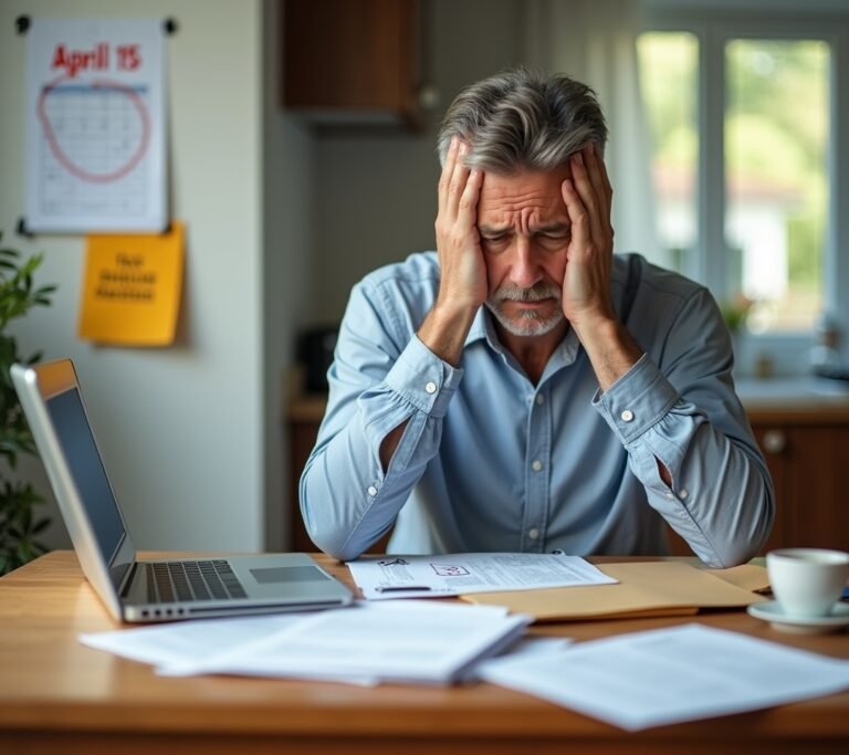 Stressed person looking at an IRS late notice letter