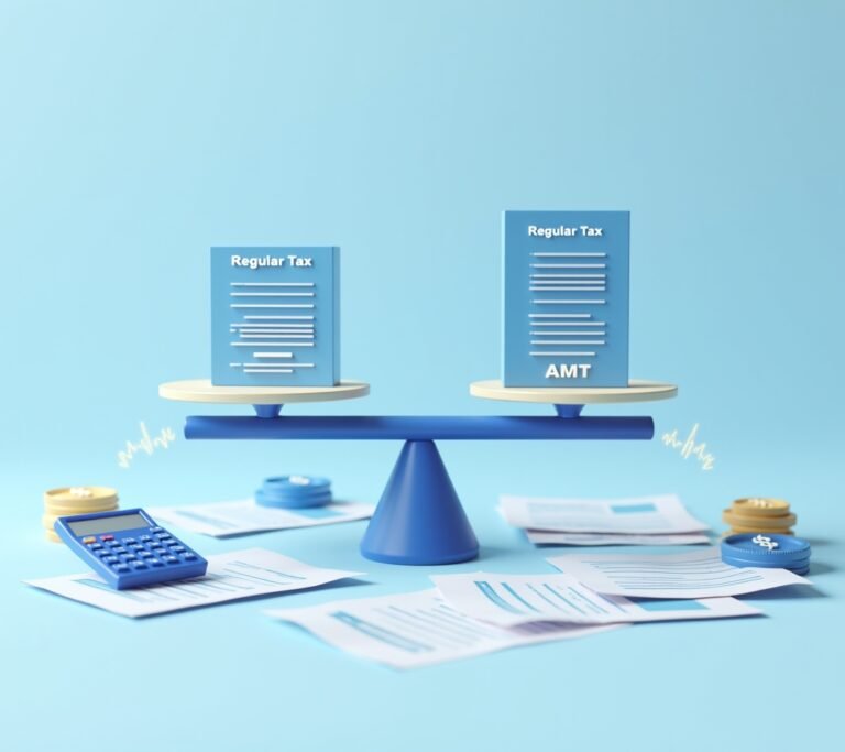 Financial planner reviewing AMT calculation worksheet