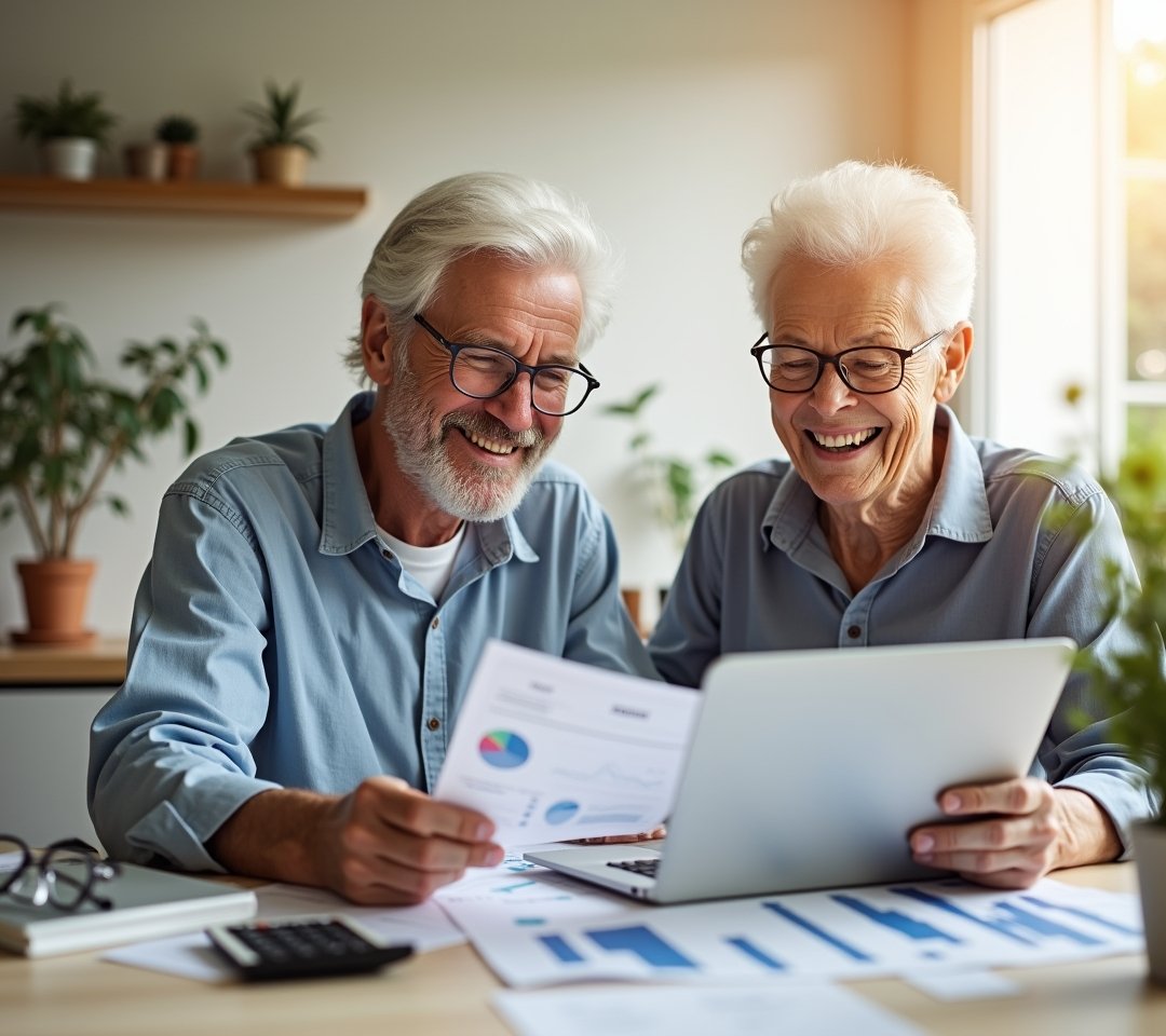 Smiling senior reviewing tax benefits documents