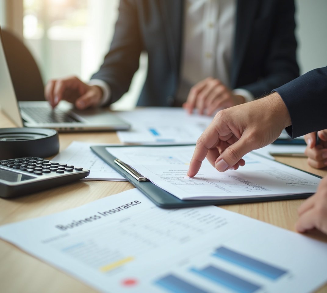 Business owner reviewing insurance policy documents