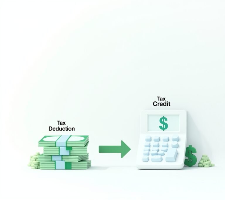 Side-by-side comparison of deduction and credit on paper