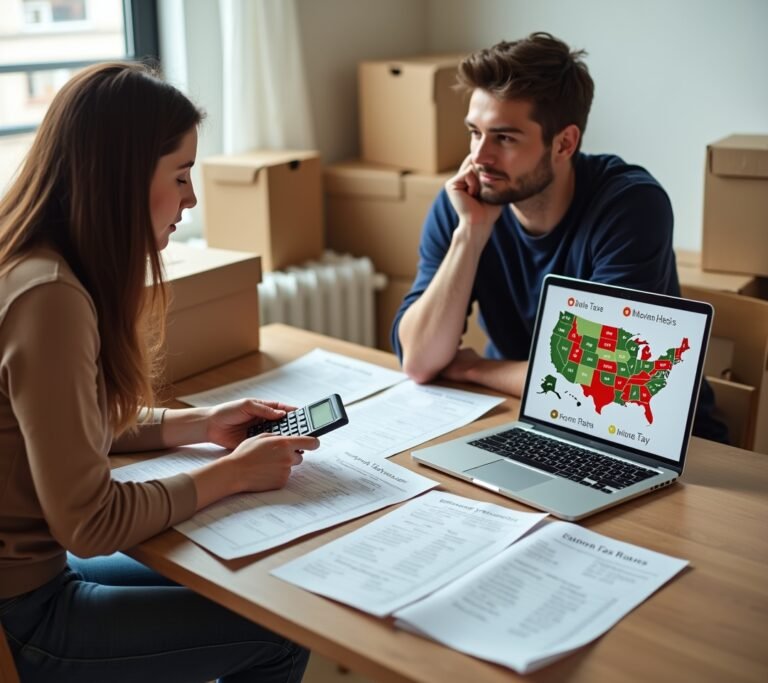 Moving boxes in an empty apartment with a map