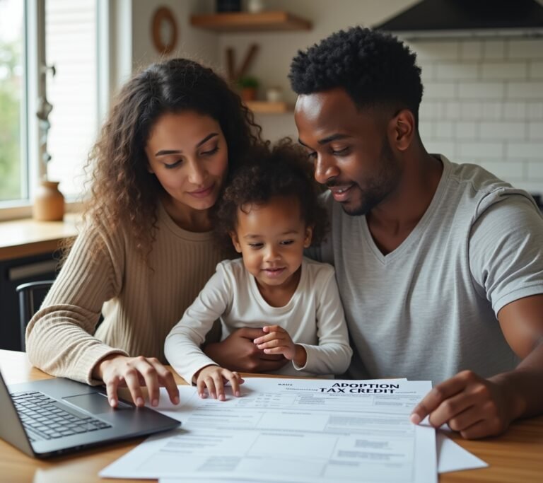 Adoptive parents reviewing adoption credit documents