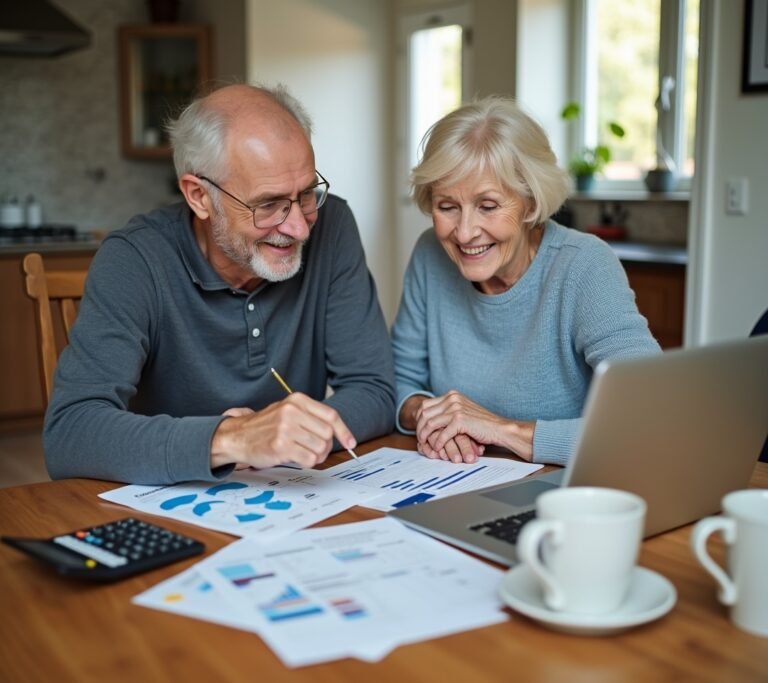 Adult child reviewing caregiving finances at kitchen table