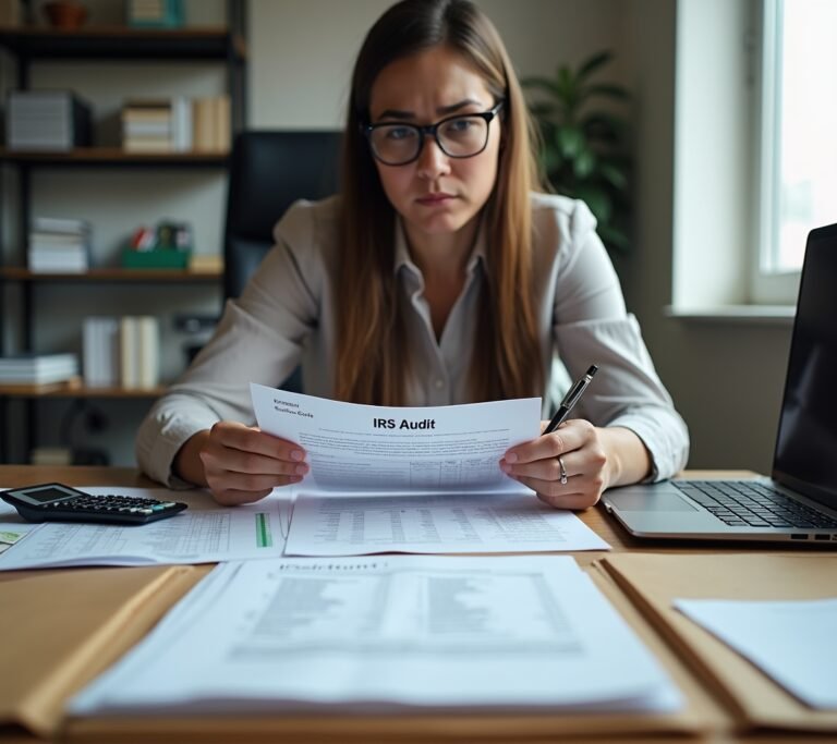 Business owner organizing documents for an IRS audit