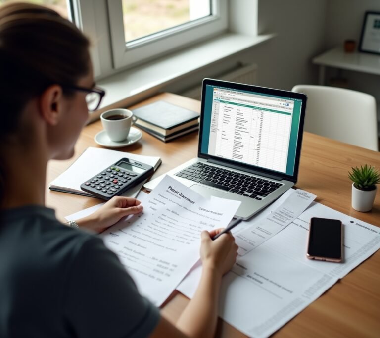 Freelancer studying a course on laptop at home