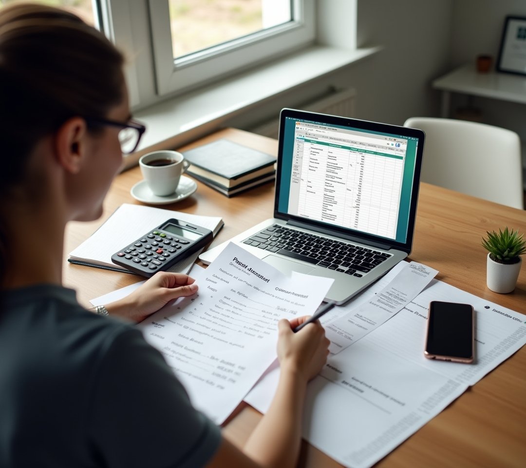 Freelancer studying a course on laptop at home