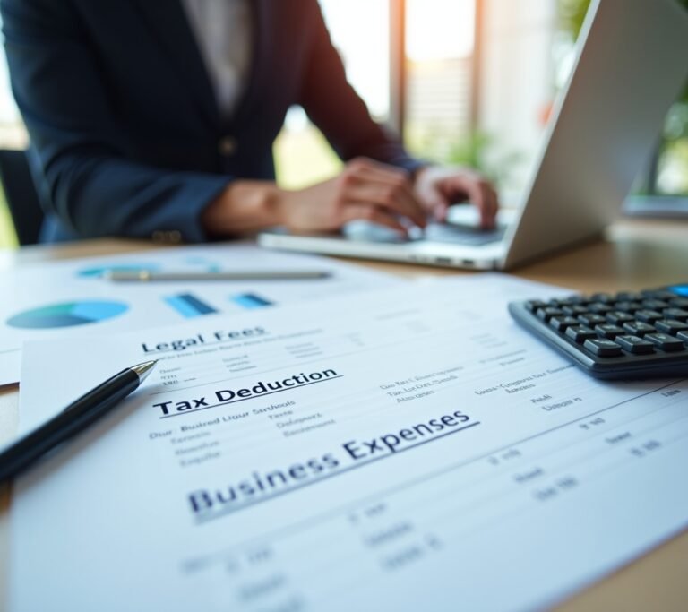 Business owner reviewing legal invoice for tax purposes