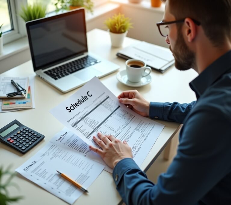 Self-employed person completing Schedule C step by step