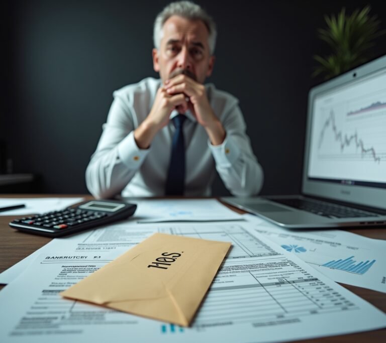 Person reviewing bankruptcy discharge documents at desk
