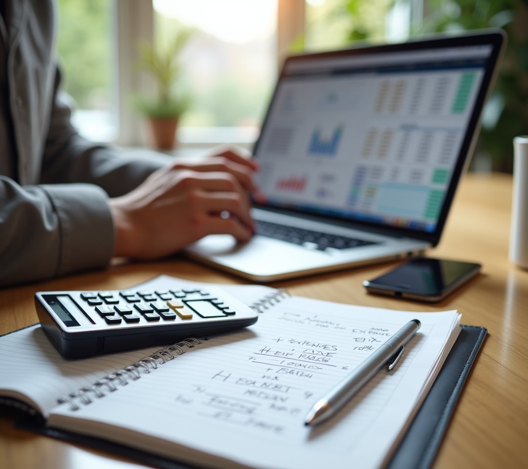 Freelancer calculating after-tax hourly rate on paper