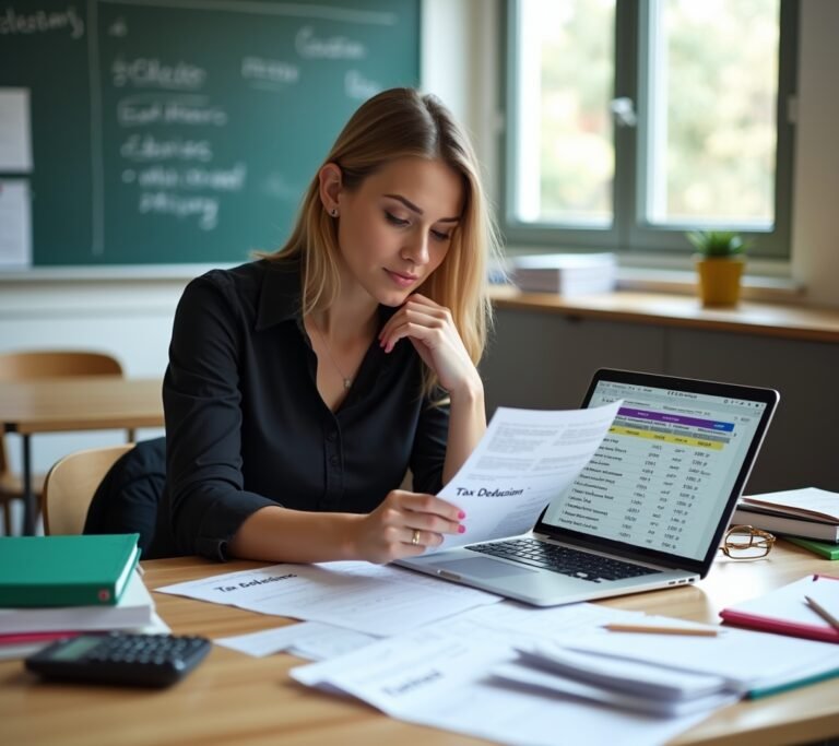 Teacher organizing classroom supply receipts