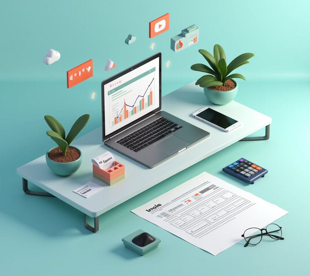 Business owner reviewing digital advertising invoices